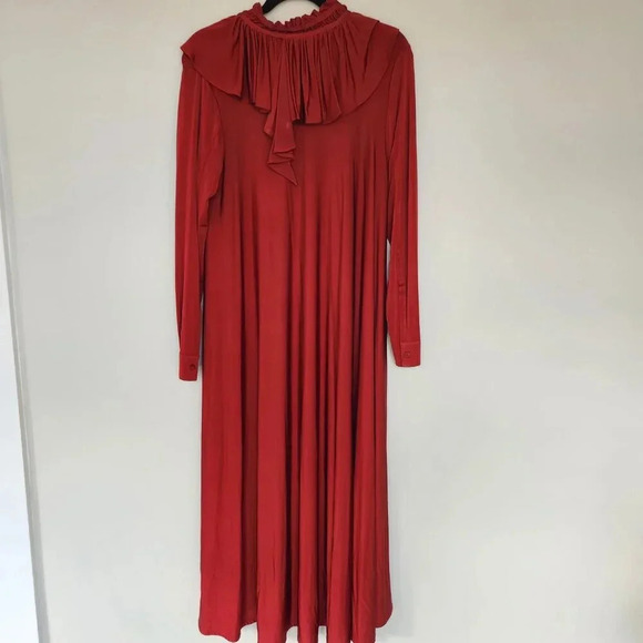 Zara Campaign Collection Ruffled Long Sleeve Maxi Dress Size Small Romantic Red - Picture 8 of 9